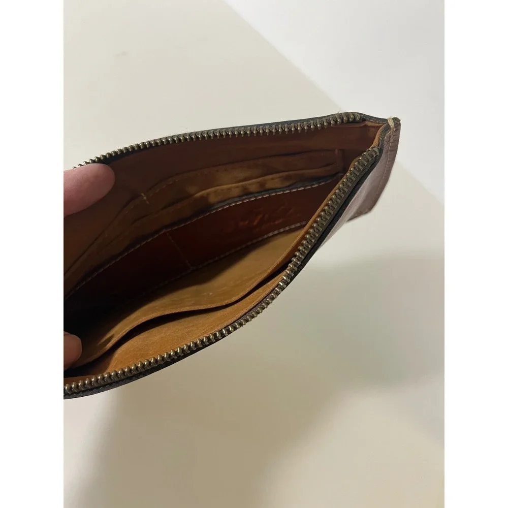 Patricia Nash Brown Leather Wristlet Wallet‎ W Zipper 4 x 9.5